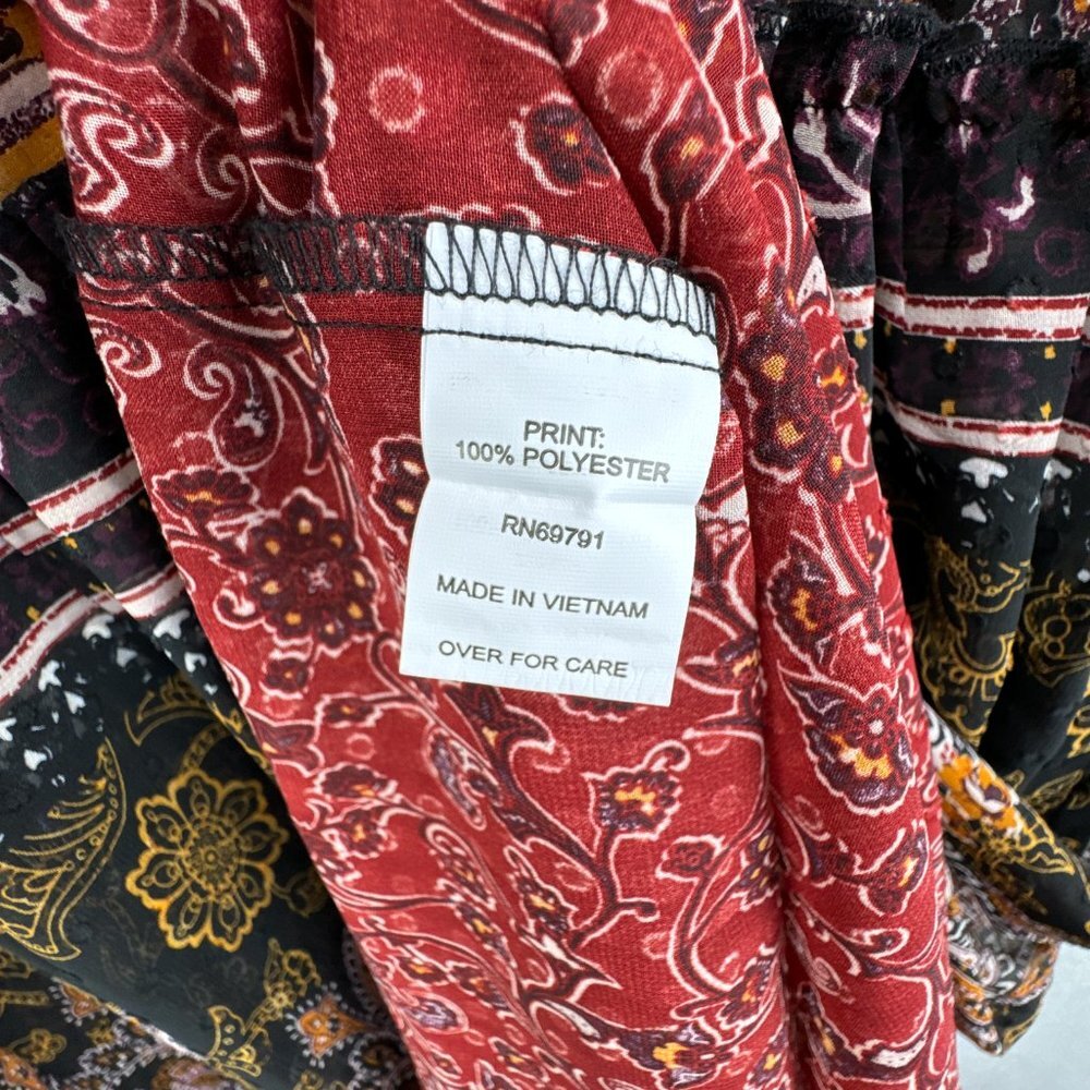 Fig & Flower Dress Womens Large Red Black Pullover Paisley Boho Shirring Tiered - Picture 15 of 15